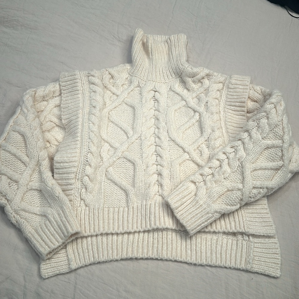 INTERMIX Ivory Cable Knit Turtleneck Sweater - Picture 4 of 5